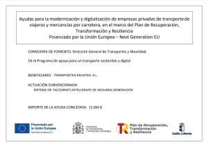 Transportes ERUSTES, S.L.  obtiene el Cheque Moderniza para la Instalación de Tacógrafos Digitales de Segunda Generación